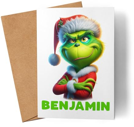 Kiddle-Design Personalisierte Anti Weihnachten Karte Weihnachtskarte Weihnachten Grinch Lustig mit Name Nikolaus Fun Geschenkidee Wichtelgeschenk für Männer