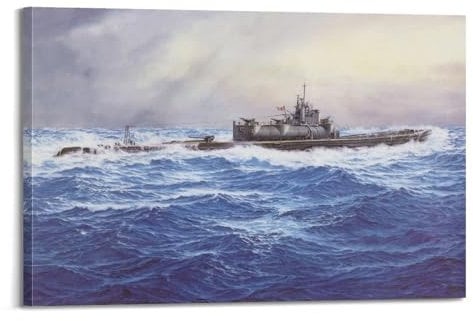 LYER Poster Militärisches Schlachtschiff, japanisches U-Boot I-400, Wandkunstdruck, Retro, ästhetische Raumdekoration, Gemälde, Leinwand, Heim- und Bürodekoration, 60 x 90 cm, Rahmenstil