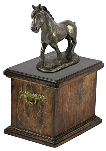Art-Dog Handgefertigte Urne für Pferdeasche - Kaltgegossene Bronzestatue - Individuelle Einäscherungsbox - Hölzerne Gedenkurne - 46,5x29x21cm - Grafschaft