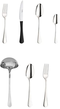 Prima Collection Bellagio Set 51 Pezzi Acciaio Inox Nichel Free Made in Italy, coltello con manico in polipropilene colore Nero