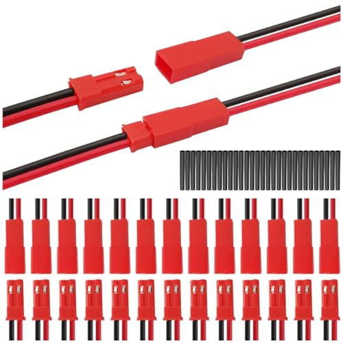 MKBKLLJY 15Pairs JST SYP 2.5mm 2Pin Male and Female Connector Cable with UL1007 20AWG 100mm Red Black Connector Wire Cable and Heat Shrink Tube for LED Lamp Strip RC Toys Battery ESC BEC Board Speaker