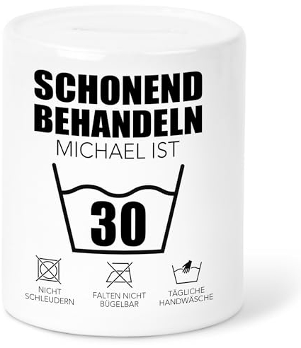 Geldgeschenk 30. Geburtstag Spardose Schonend Behandeln personalisierte Geldverpackung Verpackung Geld Geschenk für Mann & Frau Sparschwein aus Keramik