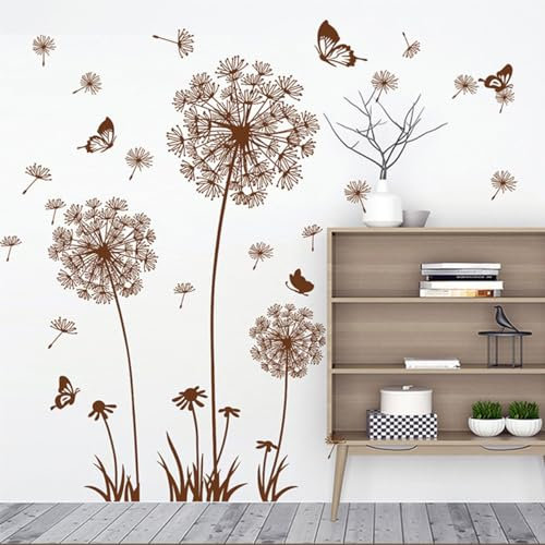Traziewell Wandsticker Schlafzimmer Wandtattoo Pflanzen Löwenzahn Wandsticker Pusteblume Schmetterlinge Wandaufkleber für Wohnzimmer Schlafzimmer Sofa Hintergrund Hause Wanddekoration 0116