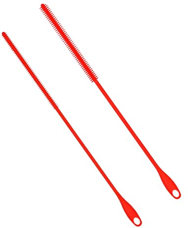 2pcs Silicone Straw Brushes, 6mm+8mm Extra Long Straw Cleaner Brush Reusable Hanging Straw Cleaning Brush Bendable Crevice Brush Pipe Cleaners for Glass Metal Straw (Red)