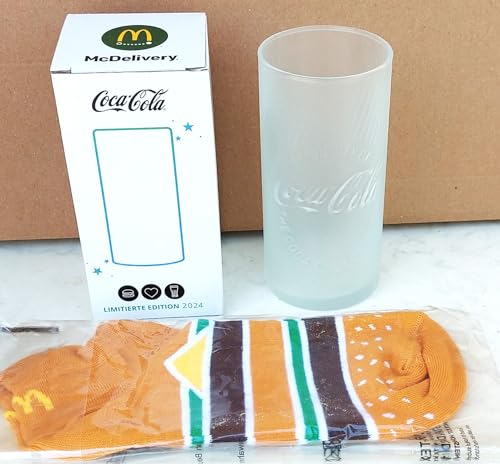 Generisch 1 Glow in the Dark Glas Delivery Mc Donalds Gläser Coca C o l a 2024 + Bonus 1 paar Socken