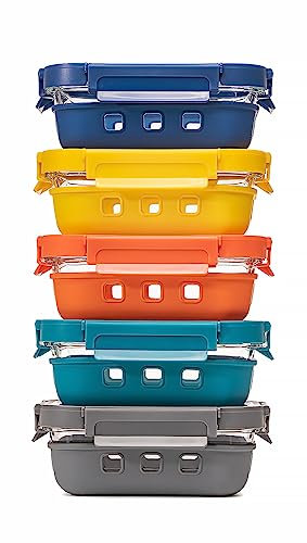 GC GENICOOK Glas-Frischhaltedose mit Glasdeckeln, Bento-Box-Set, Lunchbox, umweltfreundlich, luftdicht, Kunststofffrei, Silikonhülle, BPA-frei, 4,4 Tassen, 5 x 1050 ml