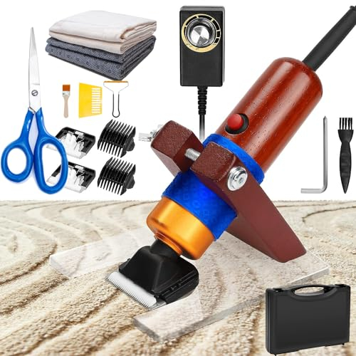 HAVVMK 200-W-Teppichschneidemaschinen-Set – mit angebrachter Scherführung, Tufting-Teppichschneider + Entenschnabelschere + Fusselentferner für Bodenmatten + 1,8 m Tufting-Tuch + 1,8 m An