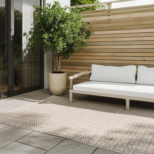 benuta Basic In- & Outdoor Teppich Kaleo - Beige 160x230 cm - Geometrische Muster - Wetterfest & UV-beständig für Balkon, Terrasse, Garten, Küchenteppich & Wohnzimmerteppich - Leicht zu Reinigen