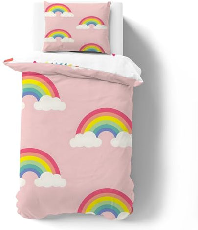 phonxia Parure de lit 90x190 Enfant Garçons et Filles Housse de Couette 1 Personne ThèMe Arc en Ciel Rose ThèMe Ensemble de lit et Taie d’Oreiller