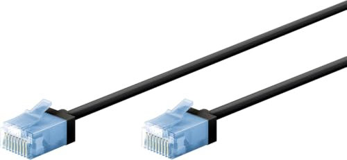 goobay CAT 6A patch cable slim/Ultraflexible RJ45 CAT 6A cable de red U/UTP CU/cable Ethernet delgado con conectores cortos / 10 Gbit/s LSZH, protección contra dobladuras/ 74238, 3m, negro
