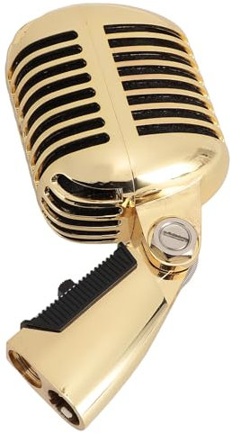 GOWENIC Vintage Microphone, Retro Style Dynamic Microphone, Zinc Alloy Self Tensioning Rotating Rack Retro Dynamic Vocal Microphone for KTV Party (Gold)