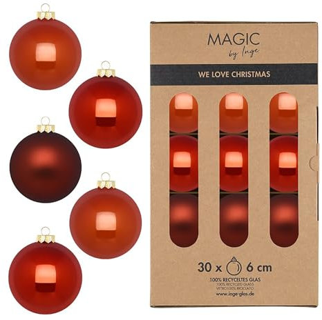 Weihnachtskugeln Glas 6cm 30 Stück - matt & glänzend - Christbaumkugeln Weihnachtsbaumkugeln für Weihnachten - Christbaumschmuck & Weihnachtsbaumschmuck - Warm Terracotta