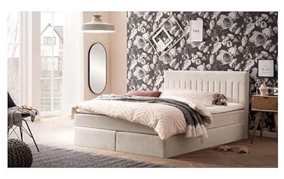 Traumnacht Boxbett Nizza mit praktischem Stauraum, mit 7-Zonen Tonnentaschenfederkernmatratze (H3) und Komfortschaumtopper, Leichter Aufbau, 180 x 200, beige