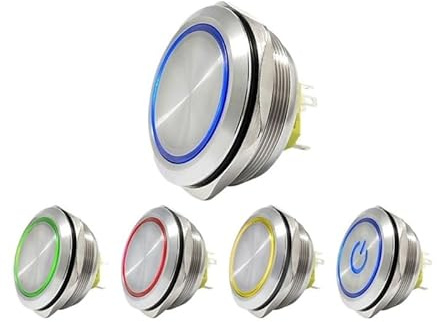 40mm stainless steel ring lamp 6v 12v 24v 220v green white yellow red momentary latching 1no1nc led metal push button switch IDGTTLDF(White,LATCHING FUNCTION_12V)