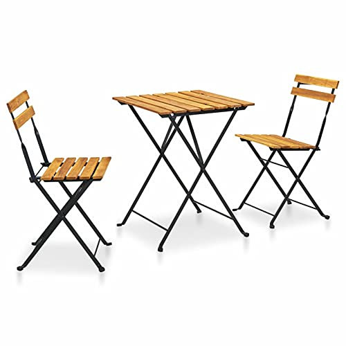 Kleines faltbares Bistro-Set mit Hochlehner, massives Akazienholz, Outdoor-Möbel-Set für Garten, Terrasse, Terrasse, Dekoration, 3-teiliges Tisch- und Stuhl-Set