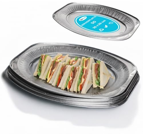 Enpack Alu Servierplatte 35 x 24 cm - ovaler einweg Teller - große Tortenplatte für Catering, Party oder andere Veranstaltungen - Aufschnittplatte (35 x 24 cm, 10, stück)