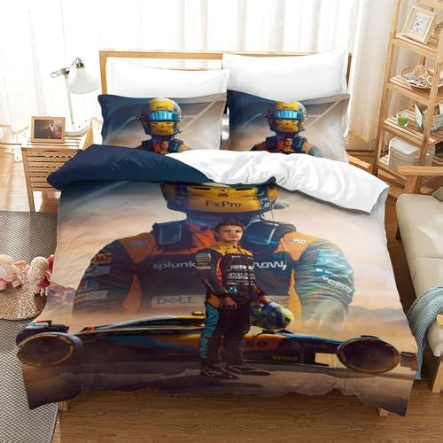 EOASNRTCB Lando Norris Bettwäsche 3D F1 Racing Bettbezug Mikrofaser Bettwäsche Set Bettbezüge Mit Reißverschluss Kissenbezüge Single(140x200cm)