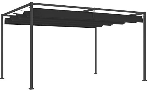 Outsunny 4 x 3(m) Metal Outdoor Pergola with Retractable Roof, Outdoor Gazebo Canopy Shelter with Drainage Holes for Garden, Patio, Lawn, Black