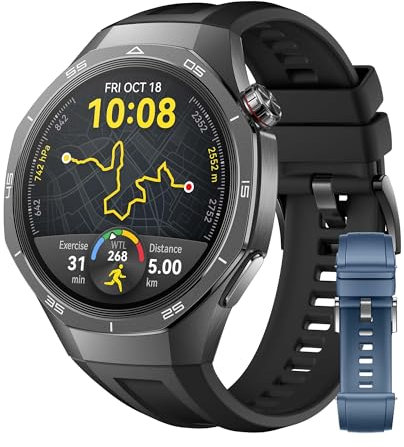HUAWEI Watch GT 5 Pro 46mm Noir + EasyFit 3 Bracelet en Fluoroélastomère Bleu