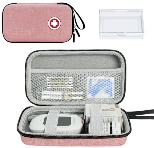ICIMBI Diabetic Supplies Travel Case, Carrying Case Organizer For Diabetes Testing Kit, Blood Glucose Monitor Kit with Meter, Blood Sugar Test Strips, Lancets, Lancing Device, Alcohol Wipe