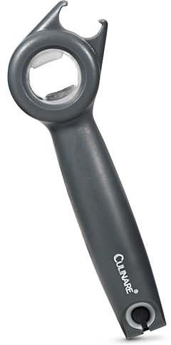Culinare 5 in 1 Opener, Opens Jars, Tin, Bottles, Ring Pulls and Twist Caps with One Tool, Plastic/Stainlesss Steel/Grey