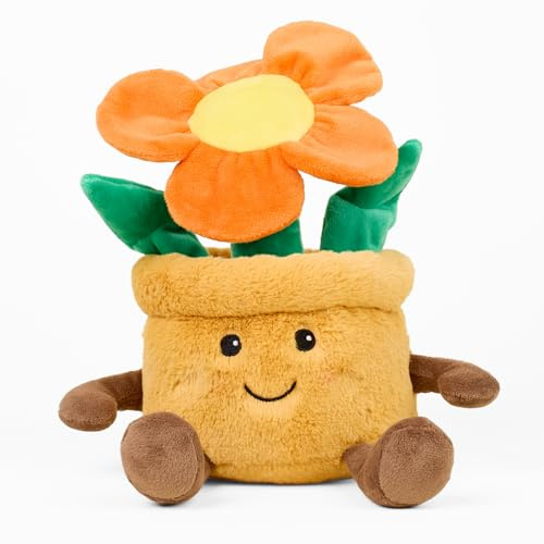 Warmies Microwavable Plush Orange Flower Pot Heat Pad, Weighted Heatable Plushie, Lightly Scented with French Lavender - Large