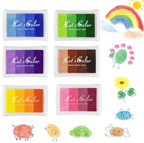 CafullCon 6 Pcs 24 Colors Ink Pads for Stamping, Fingerprint Ink Pad for Crafting Card Making, DIY Washable Stamp Ink Pad, Ink Stamp Pad for Imagination, Scrapbooking, Card Making, Art, Craft