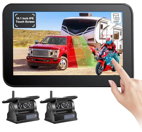 Monitor táctil Digital inalámbrico de 10,1 Pulgadas con detección IA y cámaras Respaldo solares for Camiones, caravanas vehículos recreativos(2 Camera Kit)