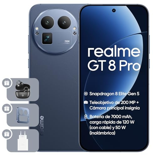 realme GT 8 Pro, 12+256 GB, Snapdragon 8850, Fotocamera Teleobiettivo 200MP, 50MP IMX906 OIS, Display 6,78 2K 144Hz, Batteria 7000mAh, Ricarica Wireless 50W, IP69, Blu, Adattatore Incluso