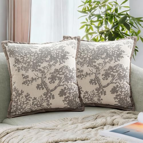 Traziewell Cushion Covers Grey Set of 2 Modern Printed Square 18 x 18 inches Cushions Cover Home Decorations Pillow Cover for Sofa Bed Garden 454