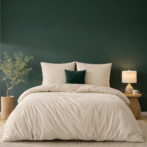 Twinzen - Housse de Couette 240x260 + 2 Taies Oreiller 65x65cm | Beige · Microfibre Ultra Douce · Parure de Lit 180x200 · 3 Pièces · OEKO-TEX · Fermeture Éclair · Linge de Lit Adulte