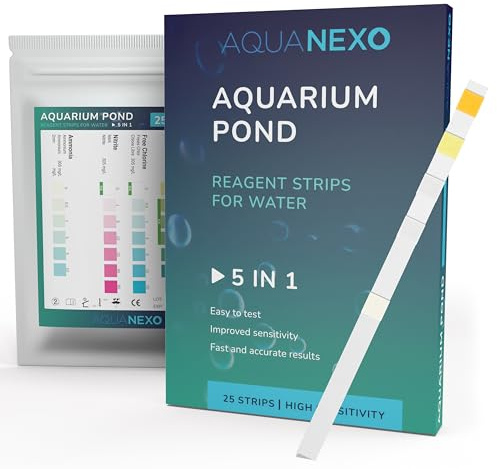 AQUANEXO 25 x o 100 x prueba de agua para acuario 5-en-1, tiras de prueba para acuario, accesorios para acuarios, análisis de agua para el mantenimiento de peces en acuarios o estanques, tiras de