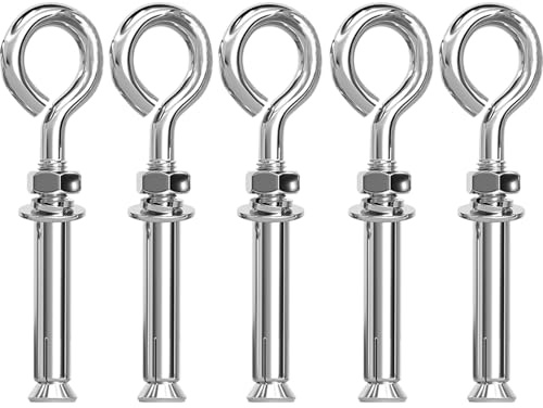 5 Stück M8-105mm Wand Dehnschraube Deckenhaken, Haken Schwerlastanker, Edelstahl 304, Haken zum Schrauben, Augen Schraube Bolzen, Schwerlastdübel Geeignet für schwere Lasten und Harte Wandflächen