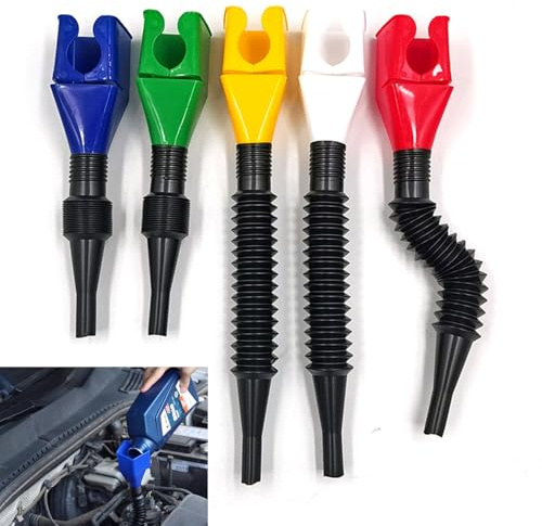 JDCMEI 5 Pcs Flexible Wide-Mouth Funnel, Car Petrol Fuel Funnel, Flexible Draining Tool Snap Funnel, Retractable Spill-Free Funnel, Universal Collapsible Oil Funnel for Motorcycle, Car, Oil, Gasoline