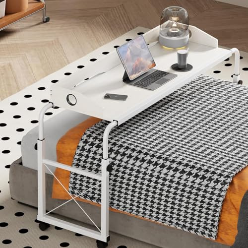 RsxPtyxagoros Overbed Table with Wheels, Overbed Desk with Adjustable Length and Height, Rolling Over Bed Desk, King Queen Over The Bed Table on Wheels