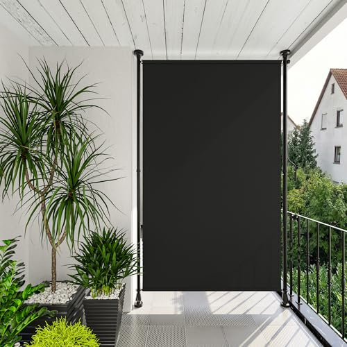 Amopatio Klemm-markis Senkrechtmarkis 150x310 cm – Vertikalmarkis utan borrning med handvev höjdjusterbar – Synskydd, solskydd & vindskydd för balkong, terrass, trädgård, Svart