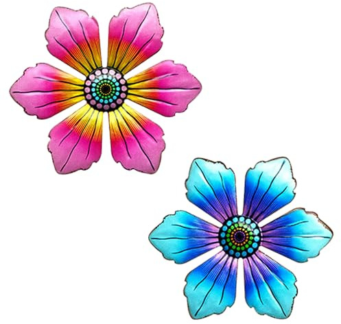 SUNNEKO Metal Flower Garden Ornaments Outdoor, Garden Ornaments Metal Wall Art Deco Hanging Wall Art Decoration Indoor Outdoor fence Yard Shed Fences (2 PCS)