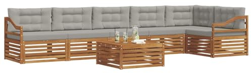 vidaXL Outdoor-Sofagarnitur mit Kissen 7 pcs Natürlich und Hellgrau, Gartenbank, modernes Ecksofa, strapazierfähige Sitzmöbel, Lounge für Terrasse, stylischer Komfort