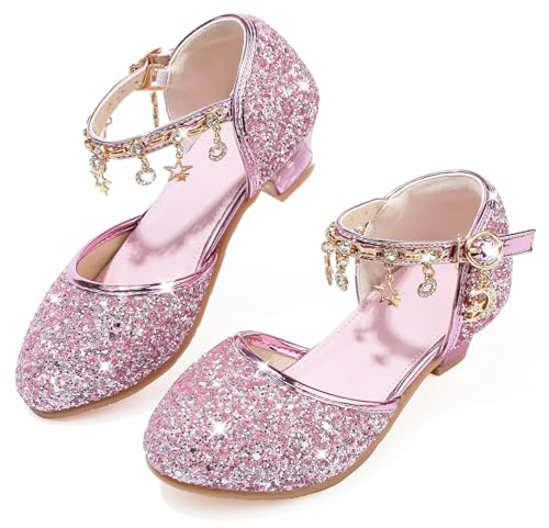 LECYGNB Chaussure Princesse Fille Paillettes Déguisement Talon Haut Cosplay Mariage Noël Anniversaire Cérémonie Fête Danseuses Ballerines Sandale Crystal Bling