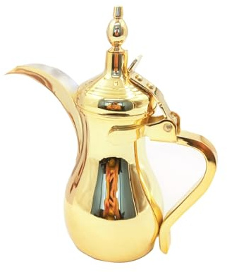Teiera Marocchina in Acciaio Inossidabile Caffettiera Araba Dallah 350/700ml Bollitore Vintage per tè caffè Eid Adatto per Induzione Design Arabo per Casa Cucina Ufficio(Gold,350ml)
