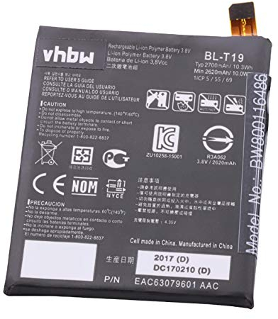 vhbw Akku kompatibel mit Google Nexus 5X LTE, 5X Handy Smartphone Telefon (2600 mAh, 3,8 V, Li-Polymer)
