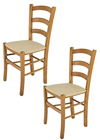 Tommychairs - Set 2 chaises Venice pour Cuisine, Bar et Salle à Manger, Robuste Structure en Bois de hêtre peindré en Couleur chêne et Assise rembourrée et revêtue en Tissu Couleur Chanvre
