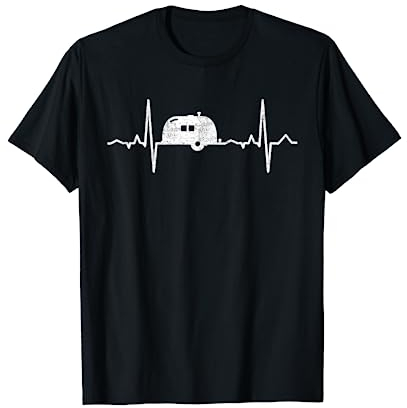 Herzschlag Camping Wohnwagen EKG Frequenz Camper Natur T-Shirt
