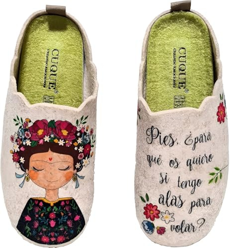 Rodevil Zapatillas fieltro estar por casa cómodas mujer Frida frase bonita 41