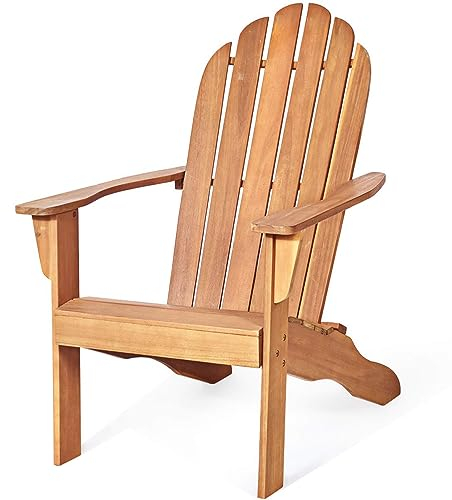 DREAMADE Adirondack Gartenstuhl aus Massivholz, Deckstuhl Relaxstuhl mit breiter Armlehne & hoher Rückenlehne, Gartenmöbel Gartensessel Belastbarkeit von 160 kg (Natur)