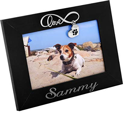 Brillibrum Design Bilderrahmen mit Herz Anhänger Fotorahmen 10x15 Andenken Hund Foto Seelentier Wunschgravur Erinnerung Haustier (Gravur bis 30 Zeichen, Variante 2)