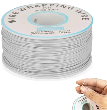 Cable Eléctrico, 0,25 Mm De Alambre Enrollado Con Un Solo Hilo De Cobre, 30 Awg Cables De Cobre Revestidos De Estaño Trenzados Para Proyectos De Bricolaje, Cableado 3D Y Modelos De Coche (Blanco)