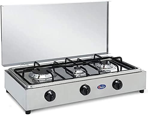 FORNELLO DA TAVOLO IN ACCIAIO PARKER 3 FUOCHI ALIMENTAZIONE GAS METANO CON VALVOLE SICUREZZA PER USO INTERNO MADE IN ITALY FO300ACCGPSm