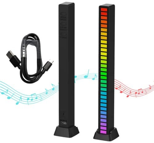 MAGIC SELECT Barra de Luz de ritmo Musical, Luces LED RGB Multicolor, Lámpara de Ambiente Musical, Tira de 32 Luces LED con 18 modos de color, Para Habitación Gaming, PC, TV, Coche