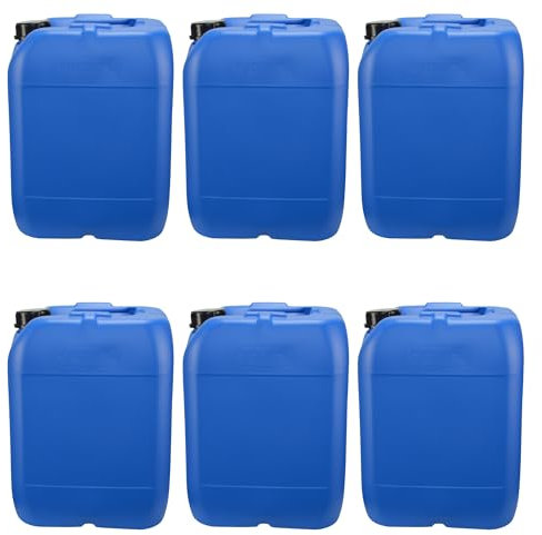 6 x Blue 20 Litre Plastic Jerry Can with Tamper Evident Cap Water Storage for Camping and Caravanning